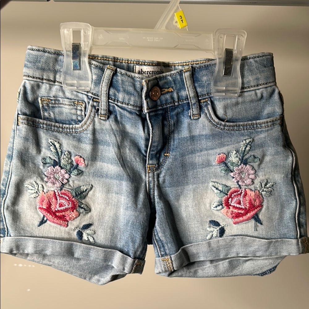 Abercrombie & Fitch Blue Floral Embroidered Denim Shorts